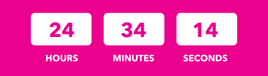 Pink and white countdown clock to midnight on Dec 31